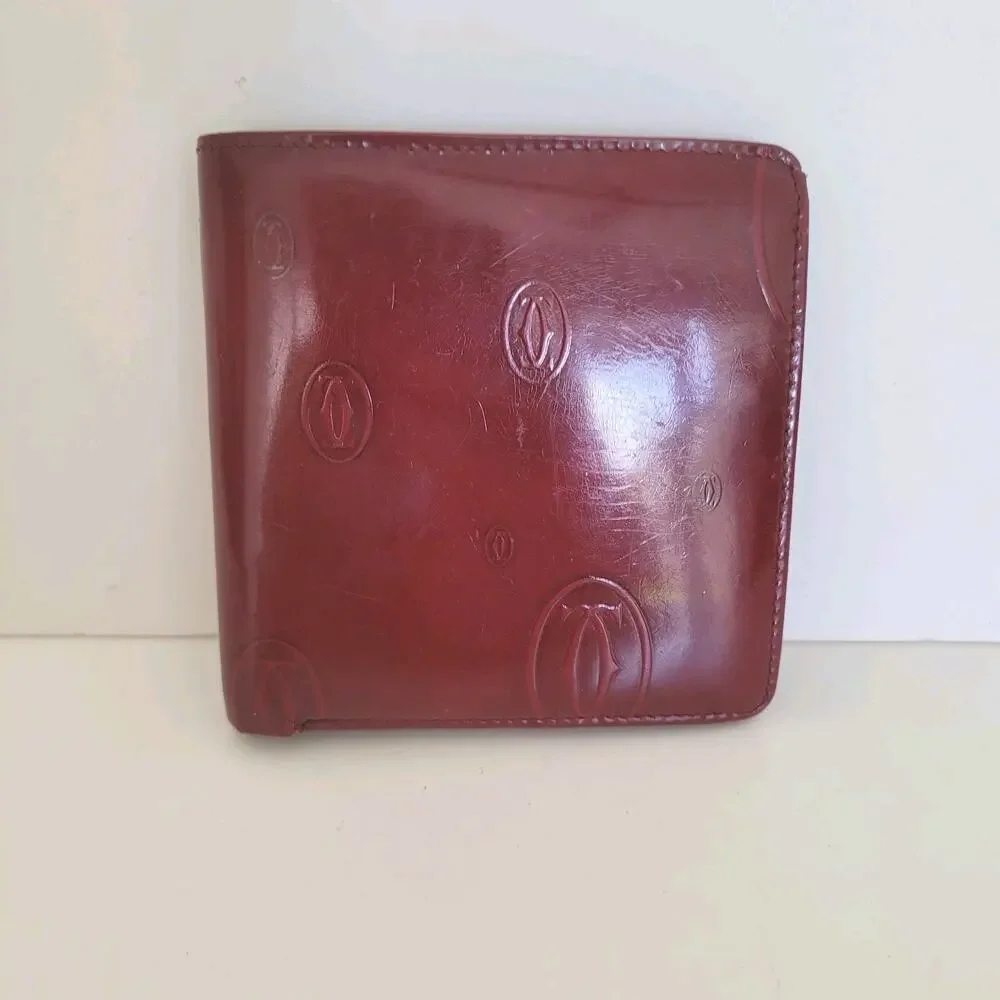 Cartier Happy‎ Birthday Men's Bifold Leather Red Wallet Medium Card Bill Holder